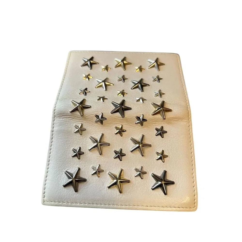 Jimmy Choo Unisex Cream Leather Star-Studded Card Wallet
